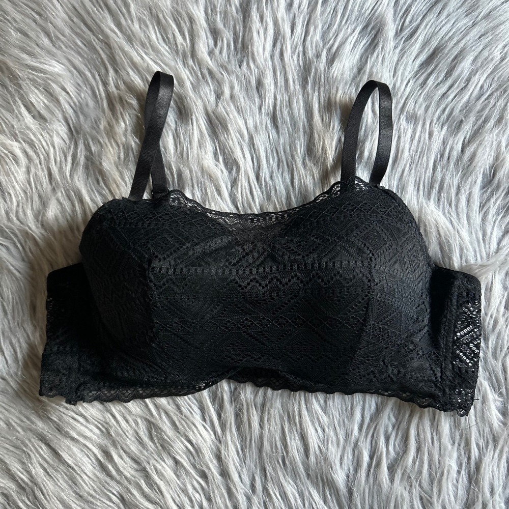 I Lumie Lightly Lined Bra Womens Size 38C Black Lace Underwire Back Closure